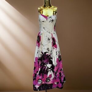 Milly Ava Pink Floral Grosgrain Black Tie Strapless Gown Dress W/Pockets 6 Mint!